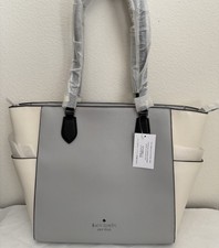 NWT Kate Spade Madison Laptop Leather Tote Bag PLATINUM GREY