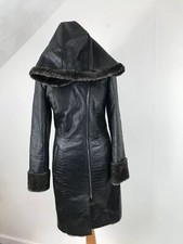 La Dotta Brown Leather Croc Skin Wool Tailored Hooded Zipper 2 Pocket Coat Eu46