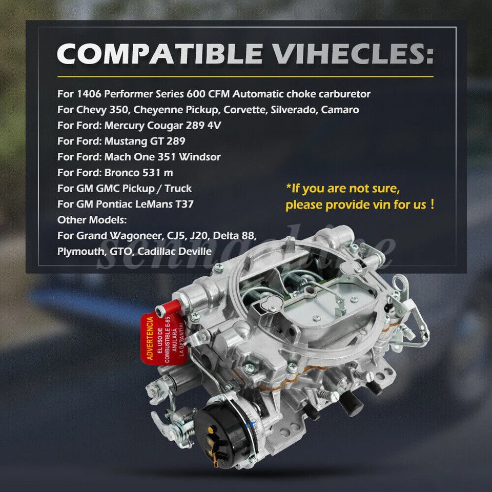 FOR Edelbrock 1406 Performer 600 CFM 4 BBL Barrel Carburetor with Electric Choke Foto 2 de 4