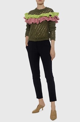 Tibi Black Anson Stretch Rib Insert Loden Riding Pants Trousers Sz 0 NWT $375