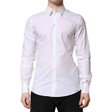 DOLCE & GABBANA Shirt White Cotton Long Sleeves Dress Formal 40/US15.75/M 830usd