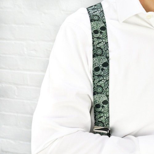 VERDE Paisley bretelle Teschi Pantaloni Clip per Bretelle Elastiche da Uomo  fatto a mano UK | eBay