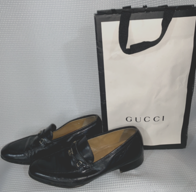 Mens Gucci Black leather Loafers With LOGO Sz 10.5US 44.5EU  display picture 1