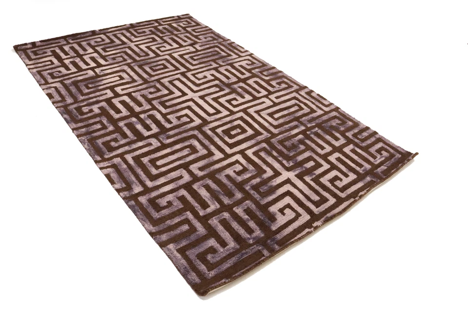 Brown Geometric Design Office 5x8 Contemporary Carpet Hand-Tufted Modern Rug - Image 4 of 4