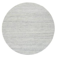 7'10"x7'10" Ivory Wool Hand Loomed Plain Modern Striped Design Round Rug R64772