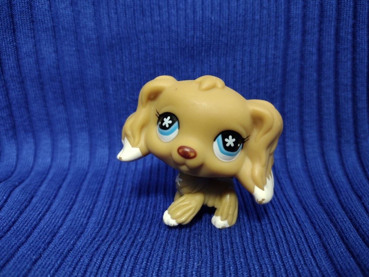 LPS FAKE Yellow Blonde Cocker Spaniel Dog #748 Blue Flower