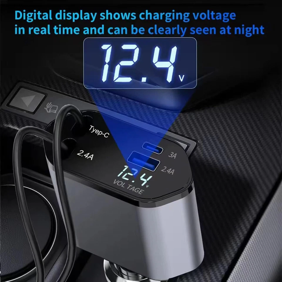 Retractable Car Charger 4in1 Fast Car Phone 16 Charger 120W USB Type C Cable Lot - Image 3 of 4