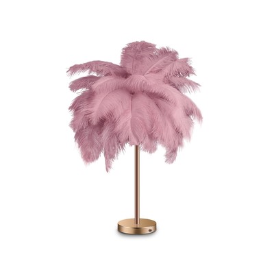 Bean Paste Pink Feather Table Lamp with One-touch Switch Bedside Table Lamp