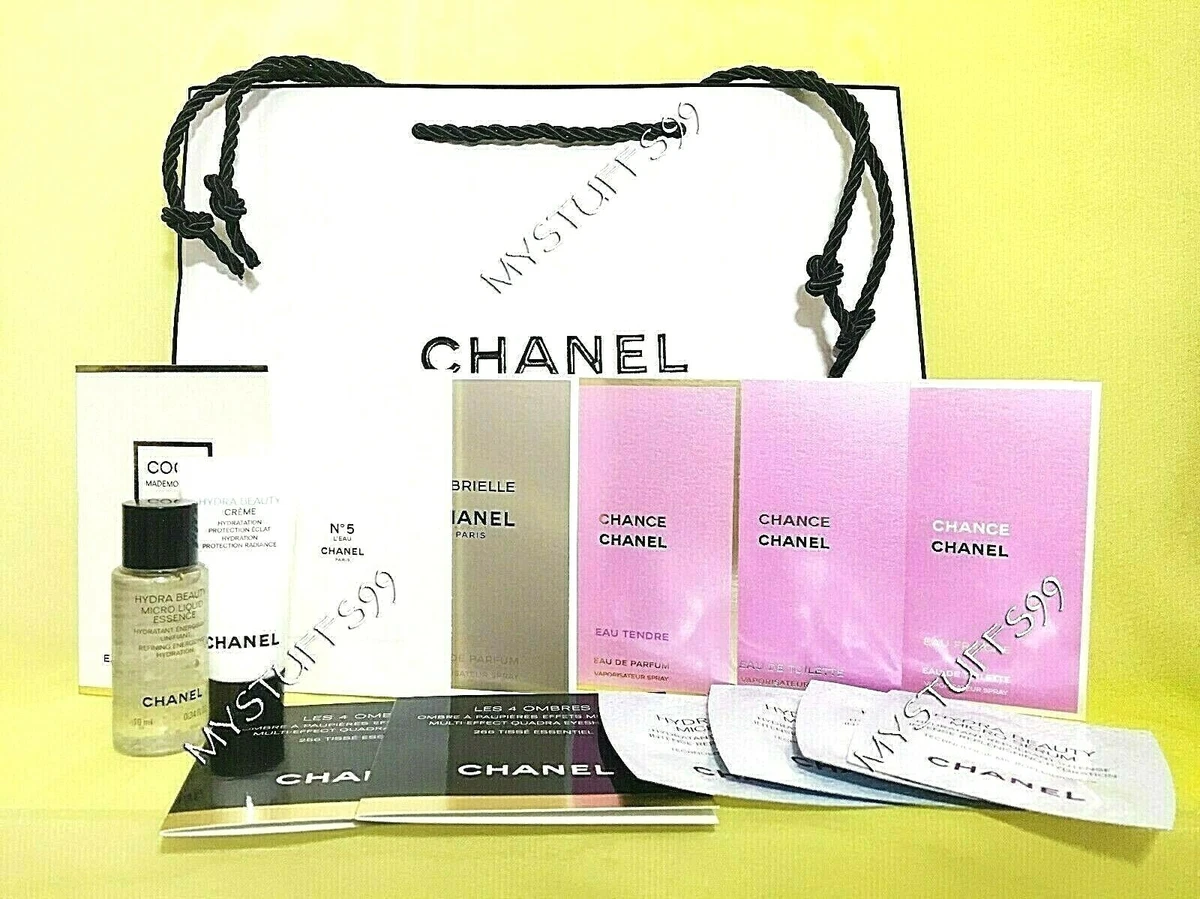 LOT 15 PCS CHANEL MAKEUP - FRAGRANCE SAMPLES & SHOPPING BAG NEW FREE  SHIP SET #3