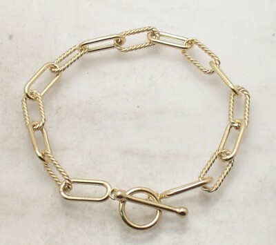 Technibond Oval Paper Clip Bracelet Toggle Clasp 14K Yellow Gold Plated Silver