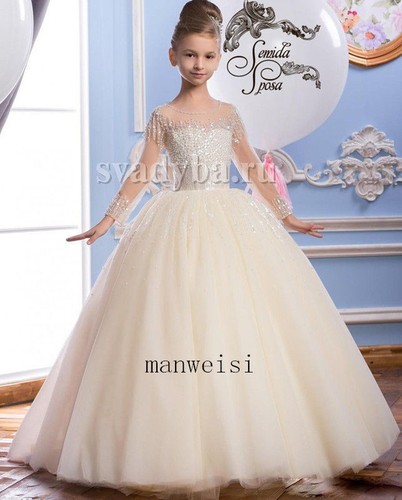 Beads Wedding Party Formal Flower Girl Dress Baby Pageant Dance BallGown Crystal - Picture 2 of 7