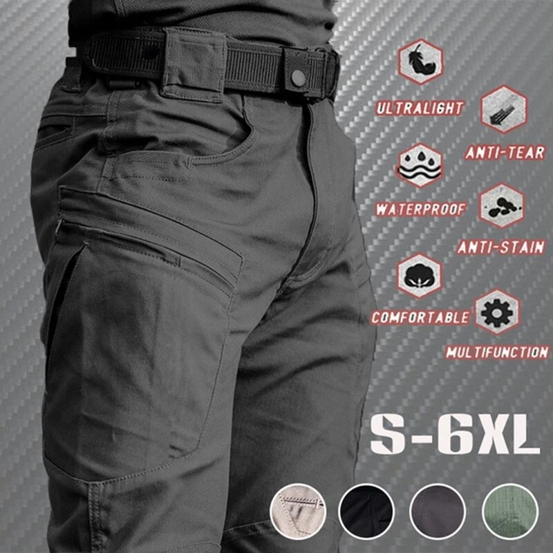 Mens Waterproof Tactical Work Trousers Cargo Pants Combat Fishing Hiking Outdo