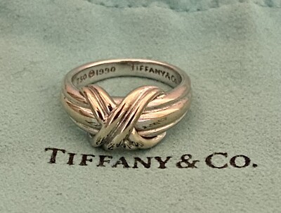 TIFFANY & CO SOLID 18K 18KT WHITE GOLD - SIGNATURE X RING - SIZE