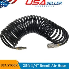 25ft 1/4" NPT Recoil Air Hose Re Coil Spring Ends Pneumatic Air Compressor Tools