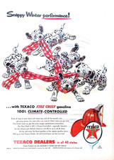 Texaco Fire Chief Gasoline 1955 Print Ad Dalmation Puppies Fireman Helmet 11x14