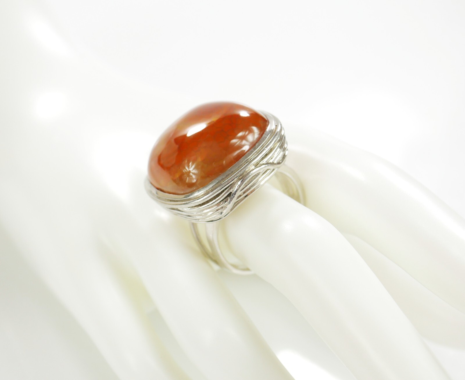 Solid 925er Silver Amber Ring Polished, Wire – Ba… - image 3
