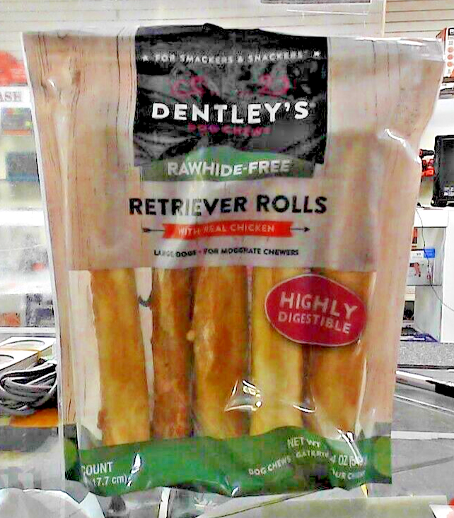 Dentley's Rawhide Free Retriever Rolls 7" Dog Treats Chicken 5 Count