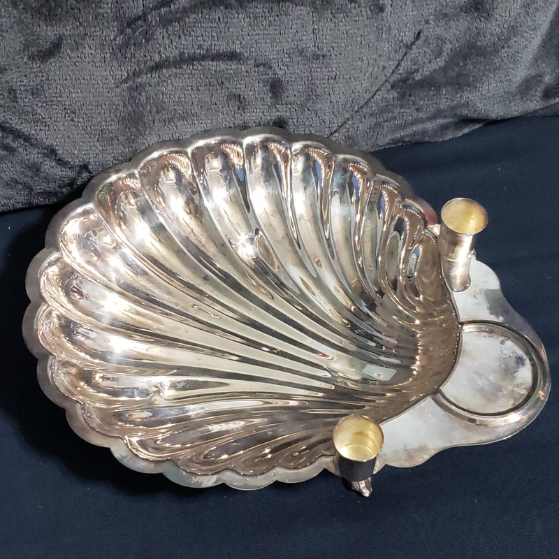 Eales Silver-plate Clam Shell Shaped Shrimp Serving Bowl & Toothpick Holder