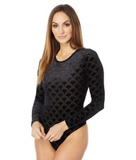 BCBGMAXAZRIA Women's Long Sleeve Bodysuit Jacquard Print, Black, X-Small 303568