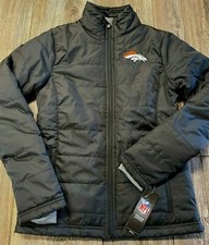 NWT Girls Denver Broncos Black Full Zip Front Embroidered Winter Jacket Lar 14