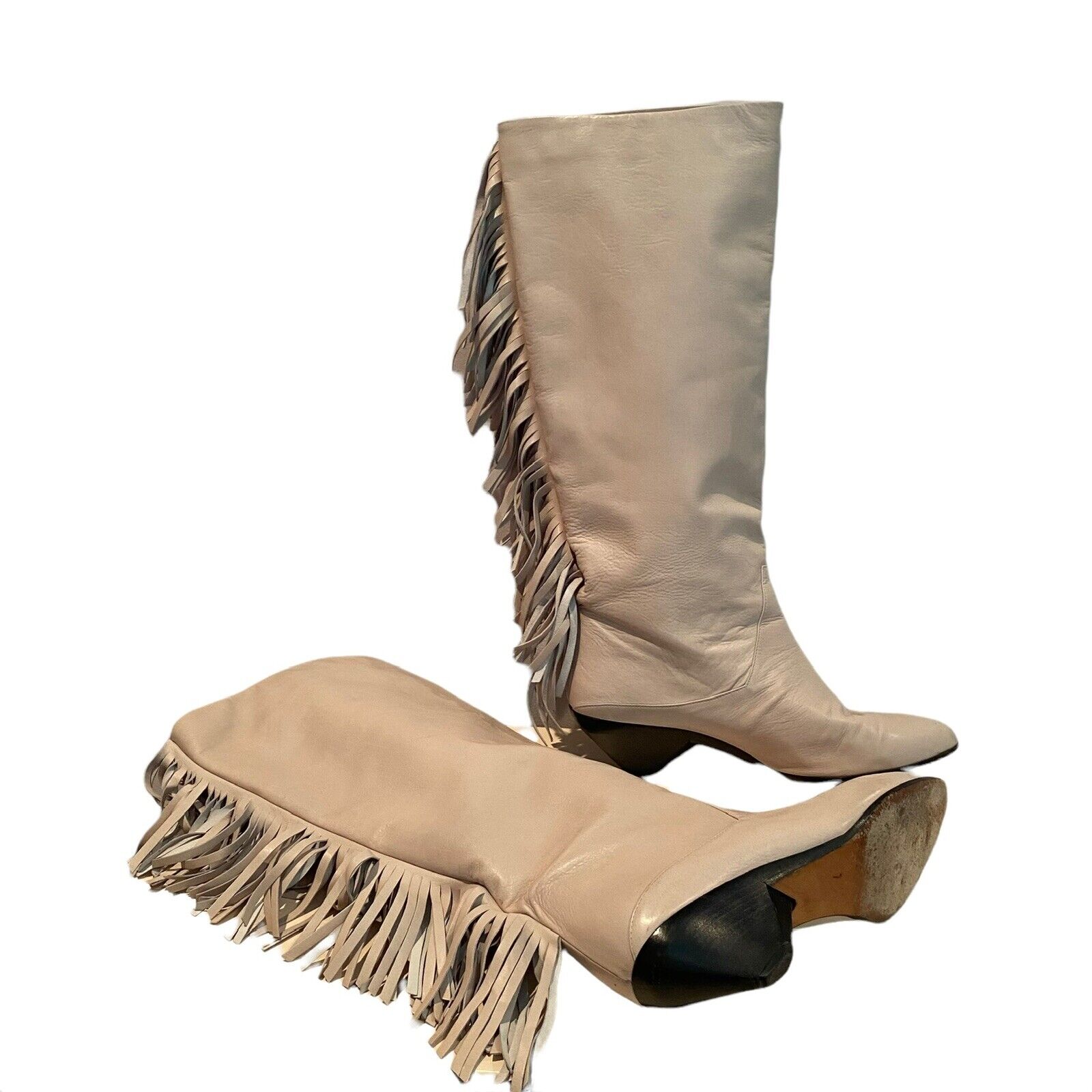 Casadei Fringe Cream Leather Boots Size 7 eBay