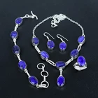 Blue Sapphire 925 Sterling Silver Oval Gemstone Handmade Jewelry Set AAB 872
