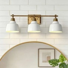 LNC 23.6 in. 3-Light Modern White Plated Gold Vanity Light with Metal Bell Shade