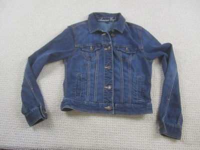 American Eagle Jacket Girls Medium Blue Denim Trucker Medium Wash