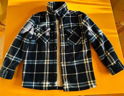 Freedom Foundry Boys Sherpa Lined Fleece Flannel Jacket Navy Plaid Snap Size 7/8