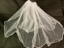 Medium Length White Net Bride Wedding Veil With Faux Diamond Hair Clip