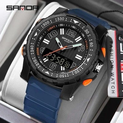 SANDA Herrenuhr Analog Digital Wasserdicht Sport LED Quarz