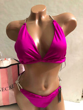 Victoria's Secret Swim Shine Rhinestone Strap Triangle Bikini 2 PC Set Magenta