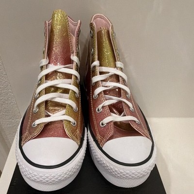 Converse Chuck Taylor All Star High Top Glitter Gold Pink Lace-Up Sneaker