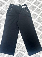 Max Studio NWT Black Cropped Wide Leg Corded Pockets Dress Pants Size XS