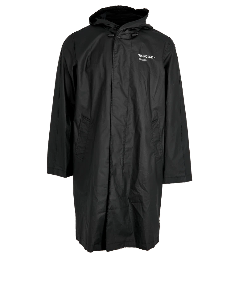 Off-White Quote Hooded Raincoat Mens S Black Cotton Polyester Mix