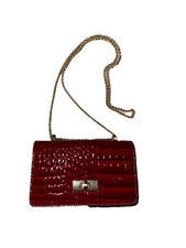 Small Cherry Red Patent Leather Gold Chain Shoulder Bag