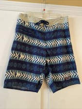 Patagonia Men  s 32 Board Shorts Stretch Wavefarer Blue Green Print 10  Inseam