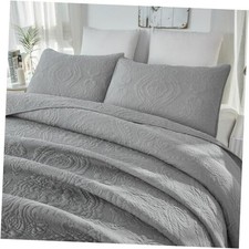 Size Quilt Set Cotton Luxury Quilted Bedding Set Damask Matelasse Queen Gray