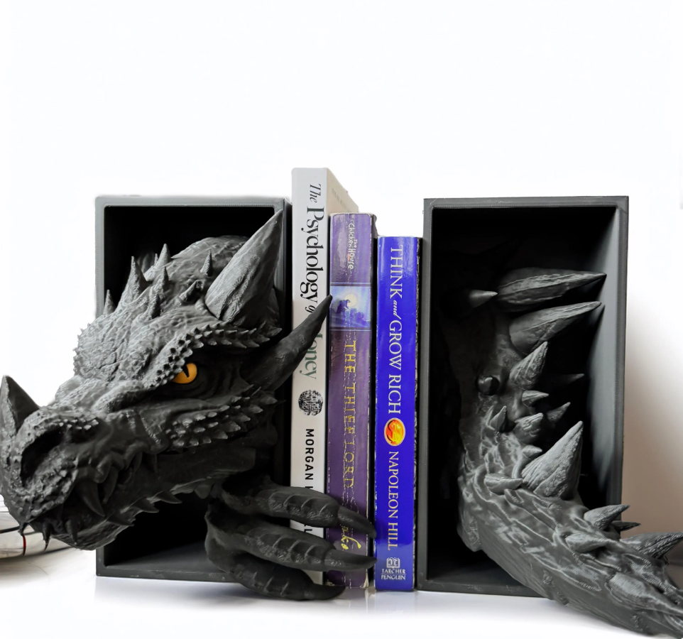 Dragon Book Nook with Tail 3D Printed Bookshelf Decor, Fourth Wing Fans