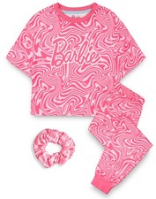 Barbie Pink All Over Pattern Short Sleeve Long Leg Pyjama Set Girls