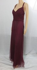 Bill Levkoff Burgundy Gown V-Neck Open X-Back Chiffon Overlay Prom SZ 8 NWT 150