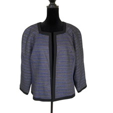 Kasper Separates Blue Grey Striped Open Front Blazer Jacket Size 14