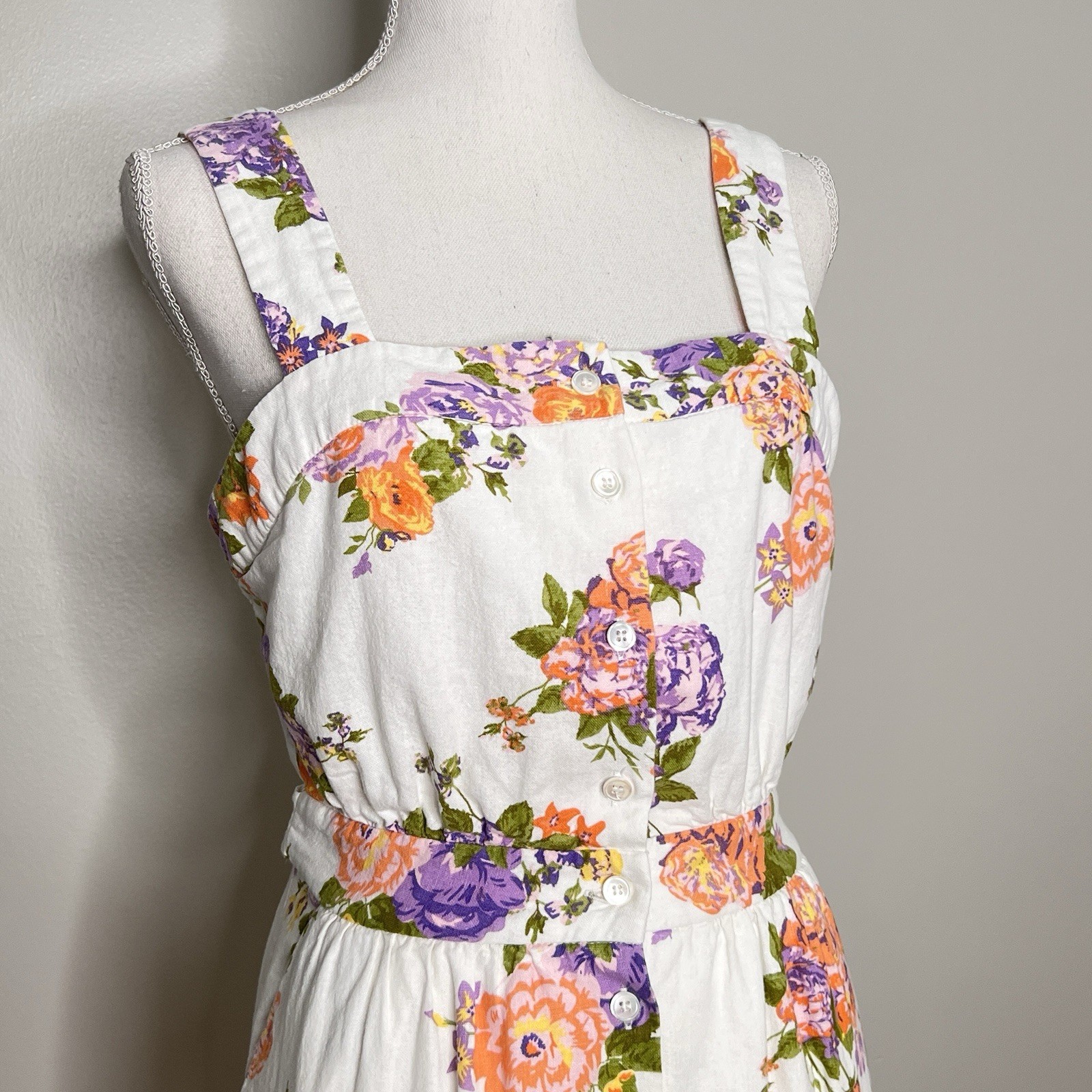 FRNCH Ammi Rose Print Midi Dress Fit & Flare Linen Blend Tie Belt Women Size M