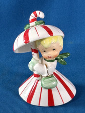 VTG 1960 Napco Candy Cane Girl Umbrella Purse Christmas Figurine Bell Japan MCM