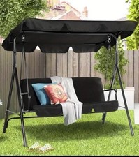 Outdoor Adult Swing, 3 Seat Glider Porch Bench with Adjustable Sunshade Canopy
