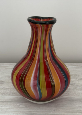 Vintage Badash Striped Design Art Glass Jazmin Rainbow Murano-Style Vase 10''