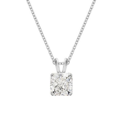 Moissanite Solitaire Pendant 1.30 Ct Princess 14K White Gold Plated Free Chain