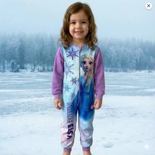 Girls Disney Princess  Frozen Elsa Anna Plush Jumpsuit Pajamas