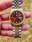 Vintage Seiko 5 Automatic 6309 brown-dail Two-Tone Fluted Bezel Day/Date  Class