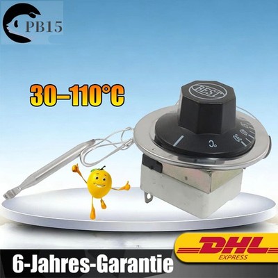 30 110°C Einstellbar Temperaturregler Kapillar-Thermostat 250V 16 A für Backofen